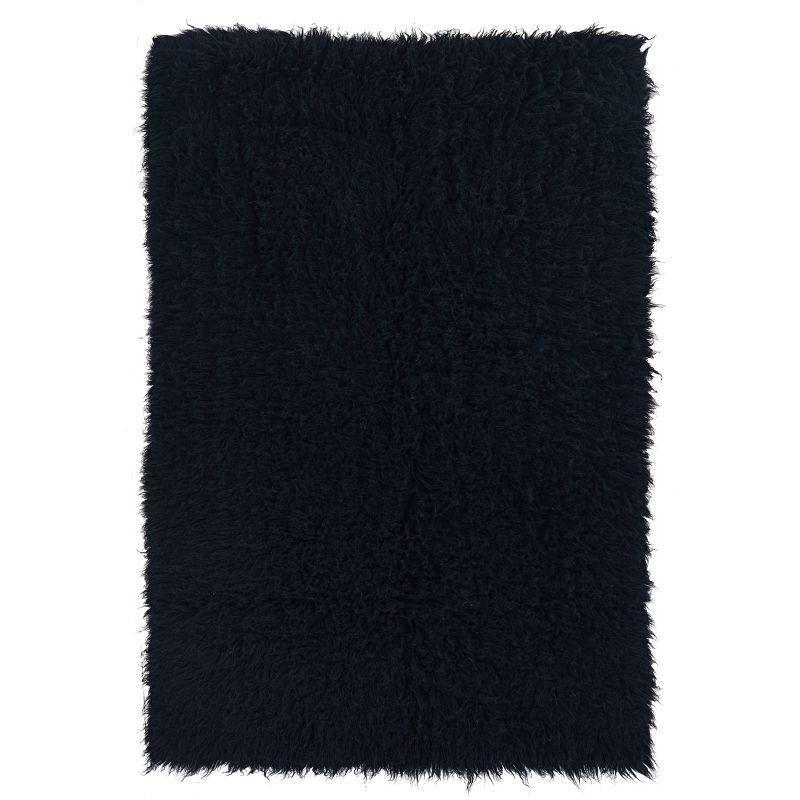 Handmade Black Rectangular Shag Wool Area Rug