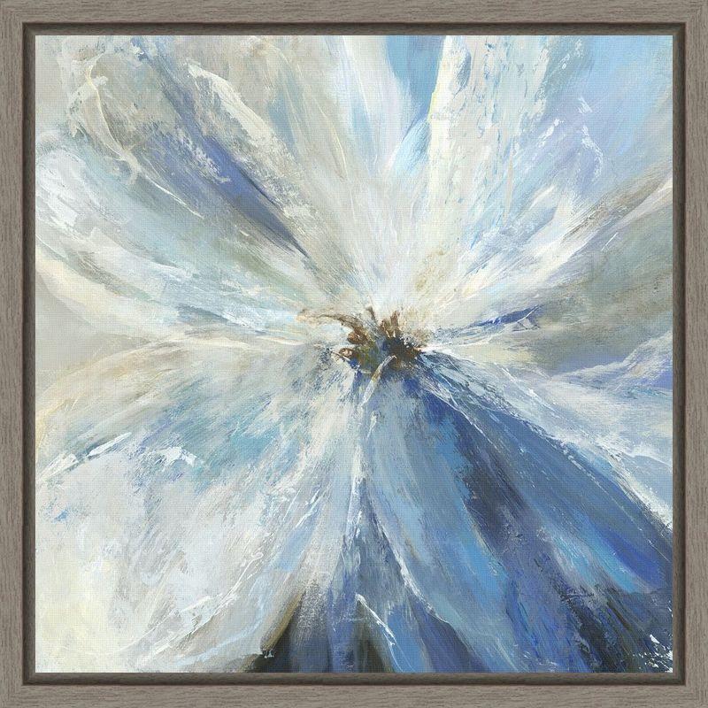 Blue and White Floral Canvas Print in Gray Frame, 16 x 16