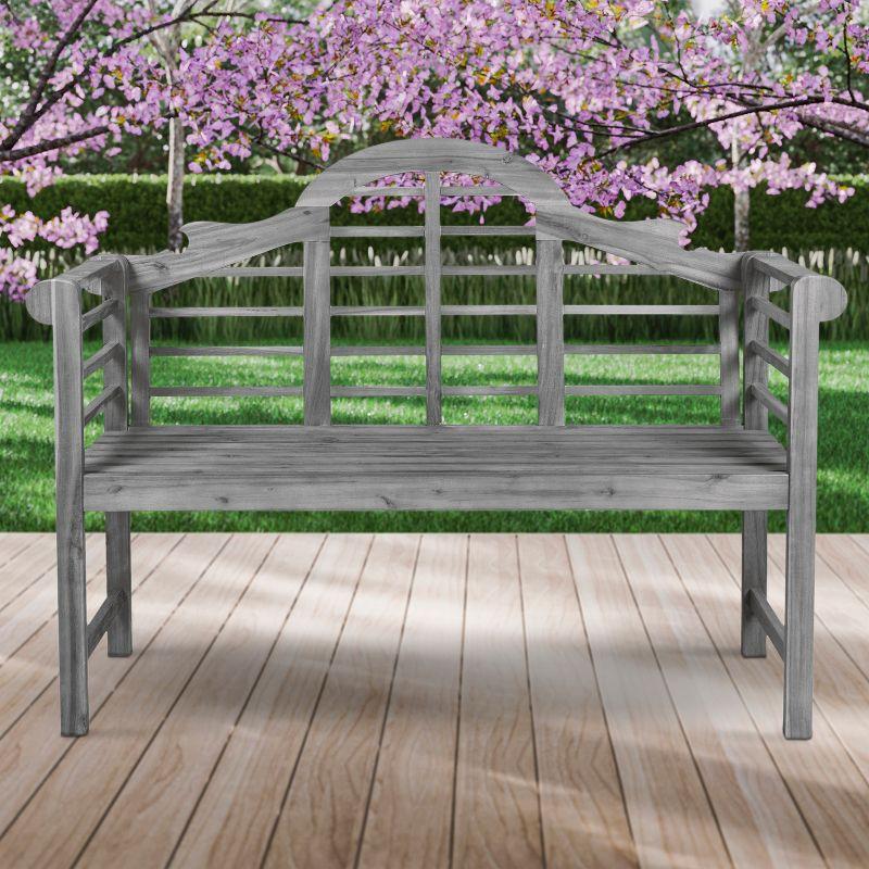 Elegant Arched Gray Acacia Wood 58" Outdoor Garden Bench