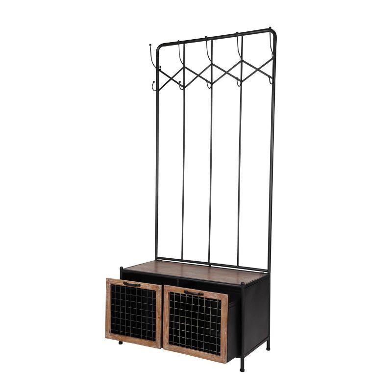 Hall Tree Coat Rack with Storage Drawers Black - Olivia & May: Entryway Organizer, 10 Hooks, Metal Frame