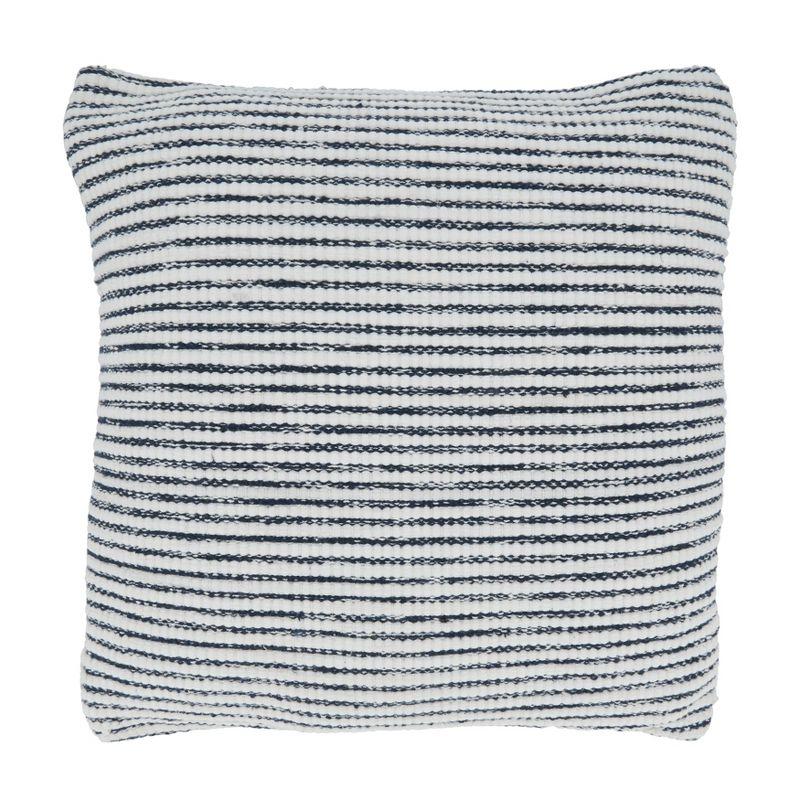 Cozy Coastal 23" Square Blue and Black Striped Cotton Throw Pillow