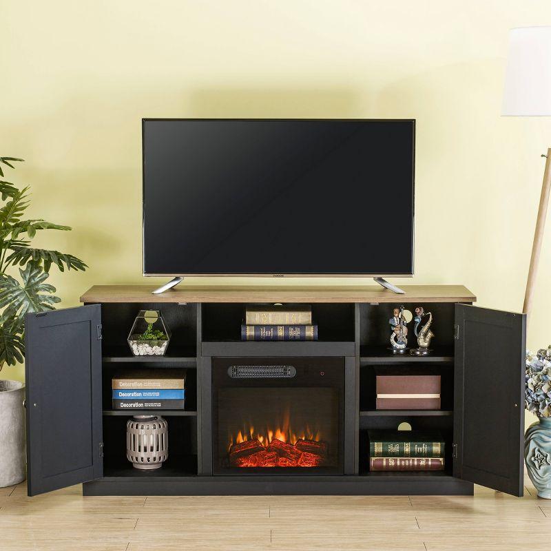 Electric Fireplace and TV Stand for TVs up to 60" Gray - Home Essentials: MDF Wood Composite, Nickel Hardware