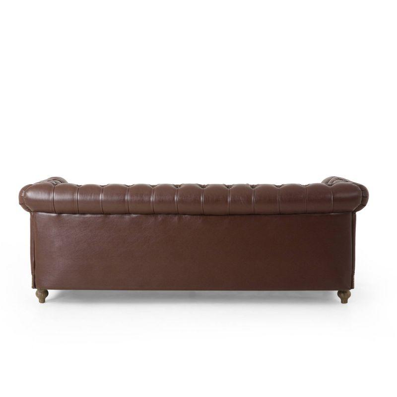 Castalia Chesterfield Tufted 3 Seater Sofa with Nailhead Trim Dark Brown/Natural - Christopher Knight Home