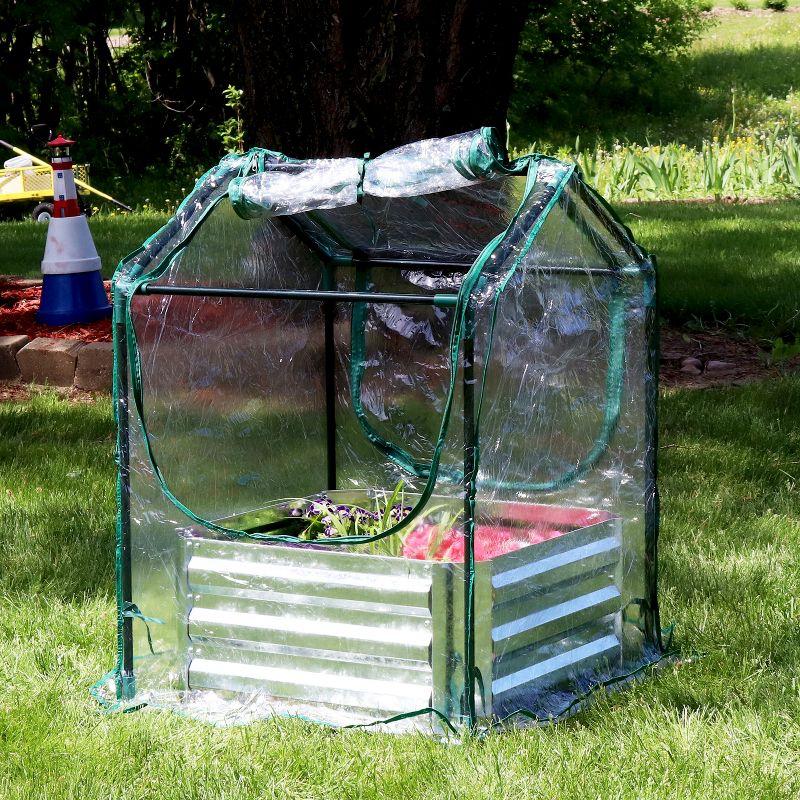 Sunnydaze Steel Raised Garden Bed with PVC Greenhouse Cover - Clear