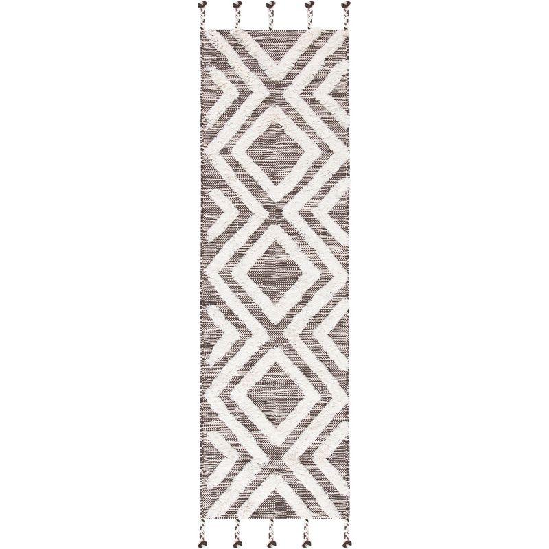 Hand-Knotted Brown/Ivory Wool Area Rug - 27"x7"