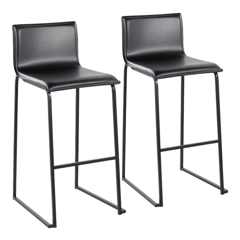 Set of 2 Black Metal Upholstered Barstools