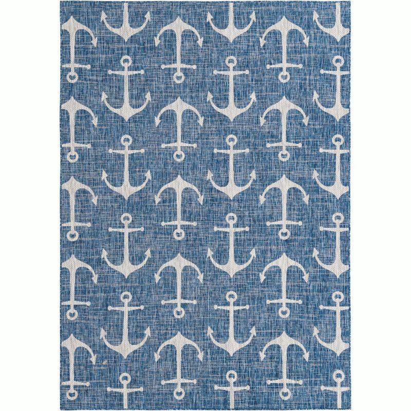 Coastal Charm 7x10 Blue/Gray Synthetic Outdoor Rug