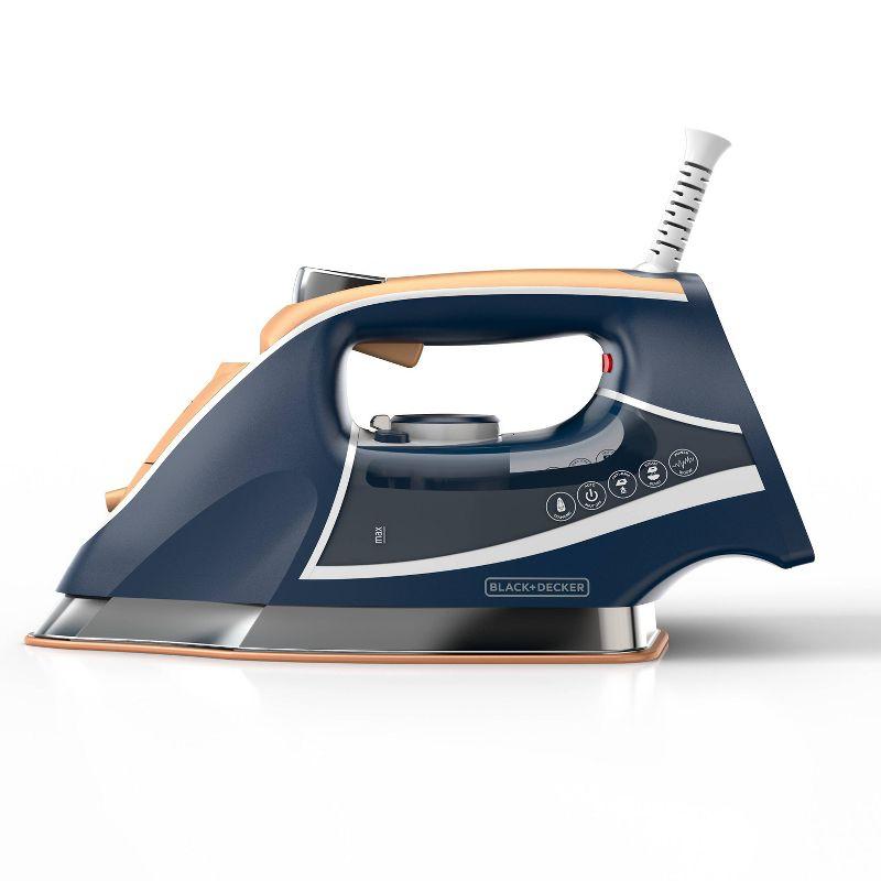 Black and Silver Diamond-Infused Steam Iron with 10 ft Cord