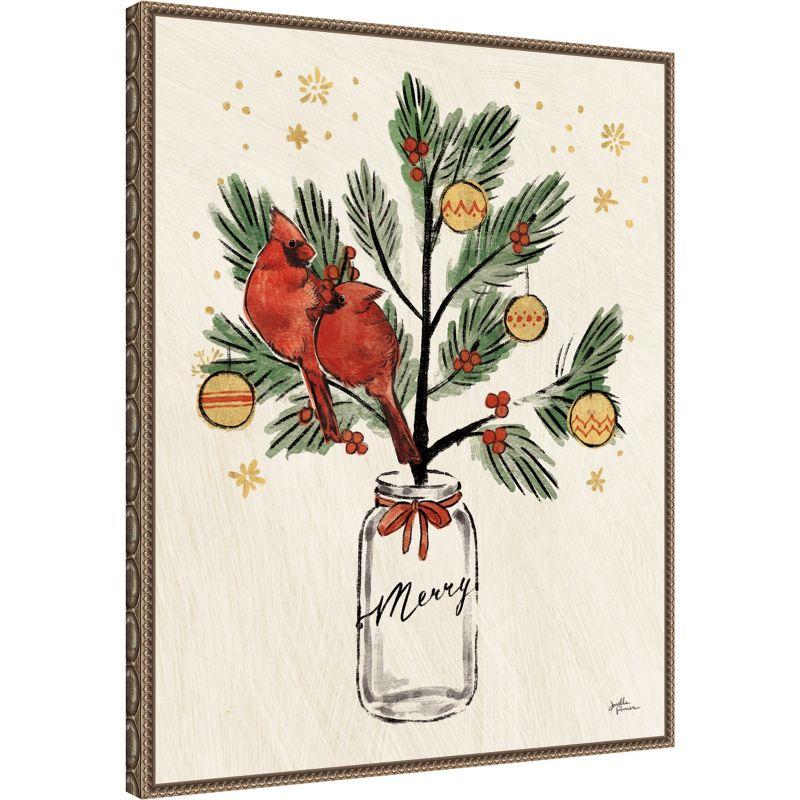 Amanti Art Christmas Lovebirds XIII Merry by Janelle Penner Framed Canvas Wall Art