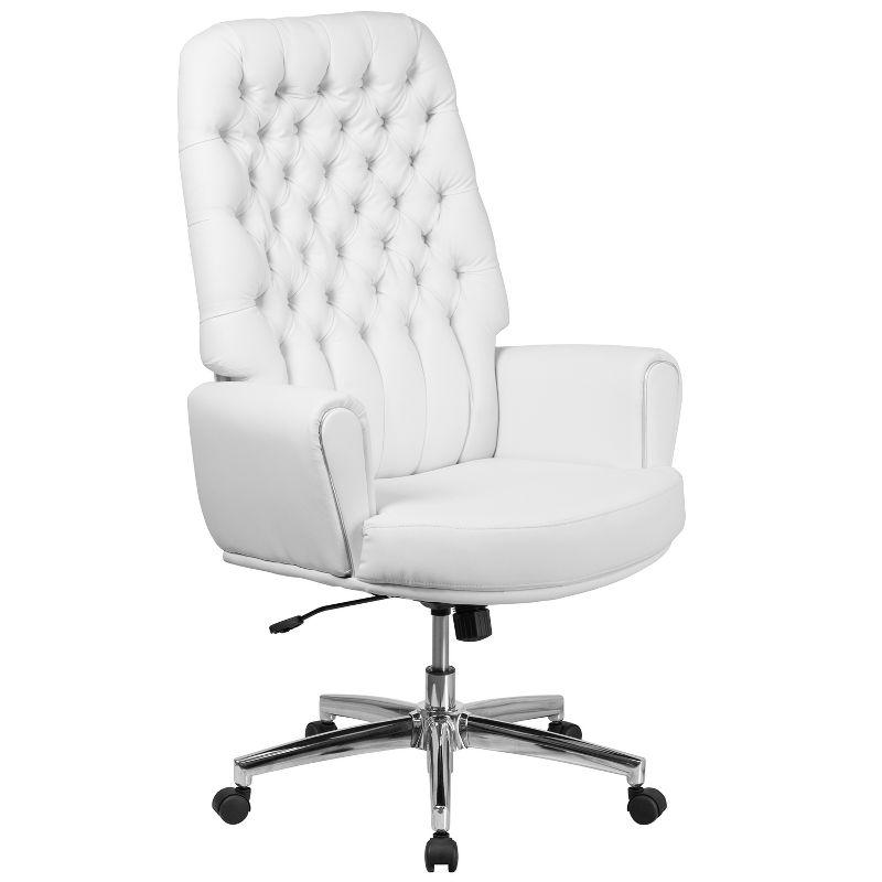 Ergonomic High Back White LeatherSoft Executive Swivel Chair with Metal Accents