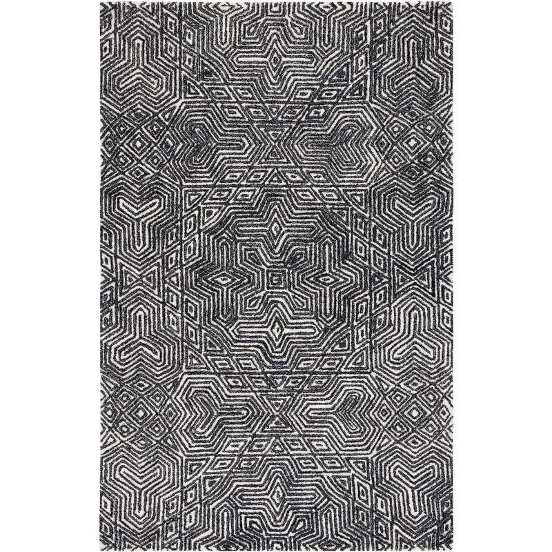 Black and Ivory Hand-Tufted Wool 8' x 10' Area Rug