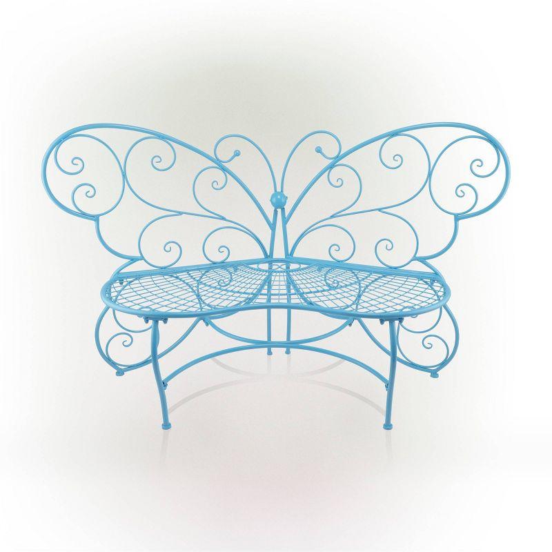 Charming Blue Metal Butterfly Garden Bench for Two