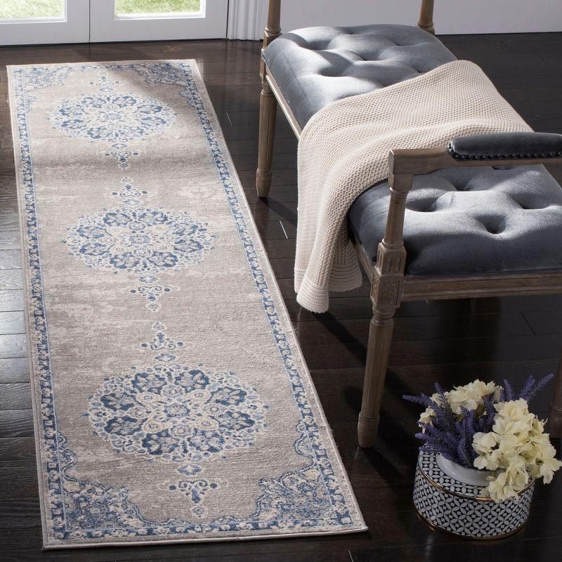 Elegance Light Grey/Blue Hand-Knotted 2'x8' Synthetic Area Rug