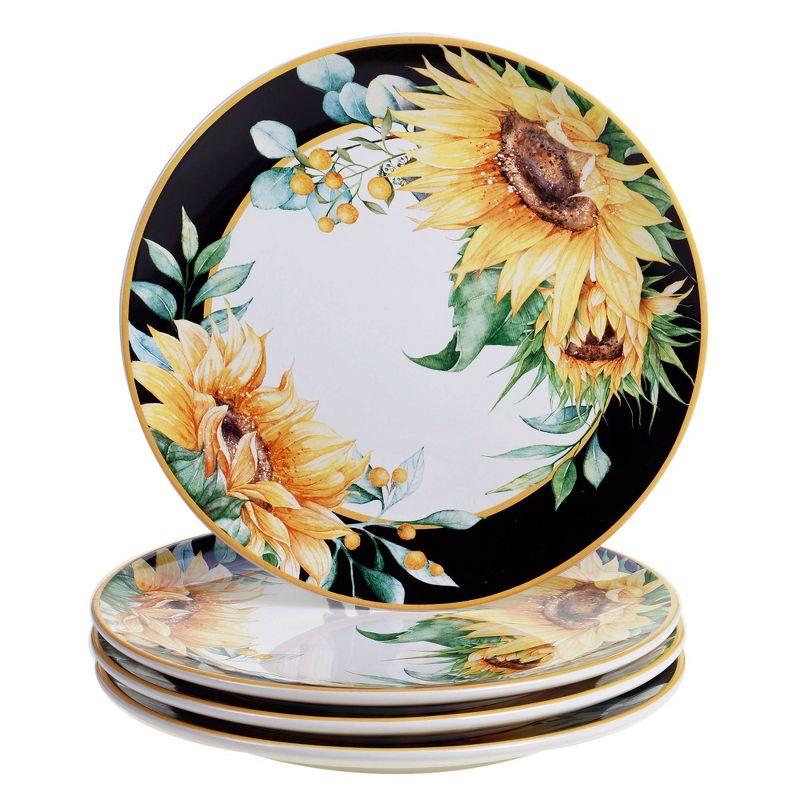 Sunflower Fields 13" Ceramic Dinner Plates, Set of 4