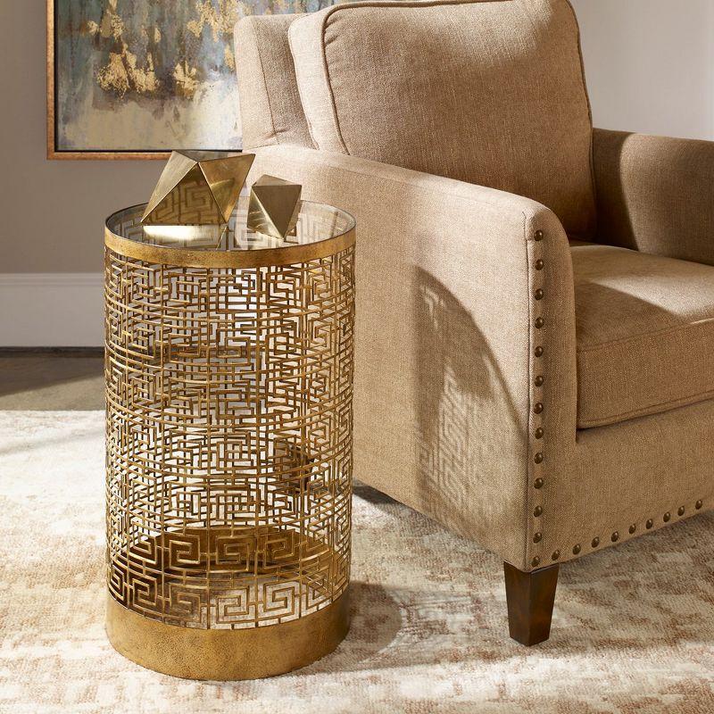 Gold Round Metal and Glass Mirrored Accent Table