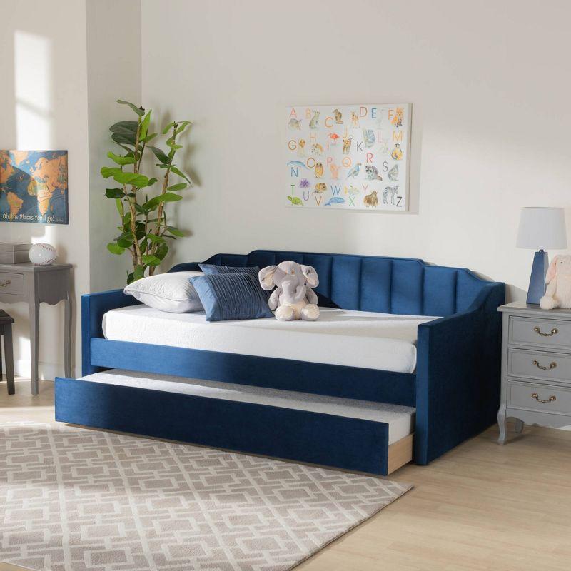 Lennon Velvet Fabric Upholstered Daybed with Trundle - Baxton Studio