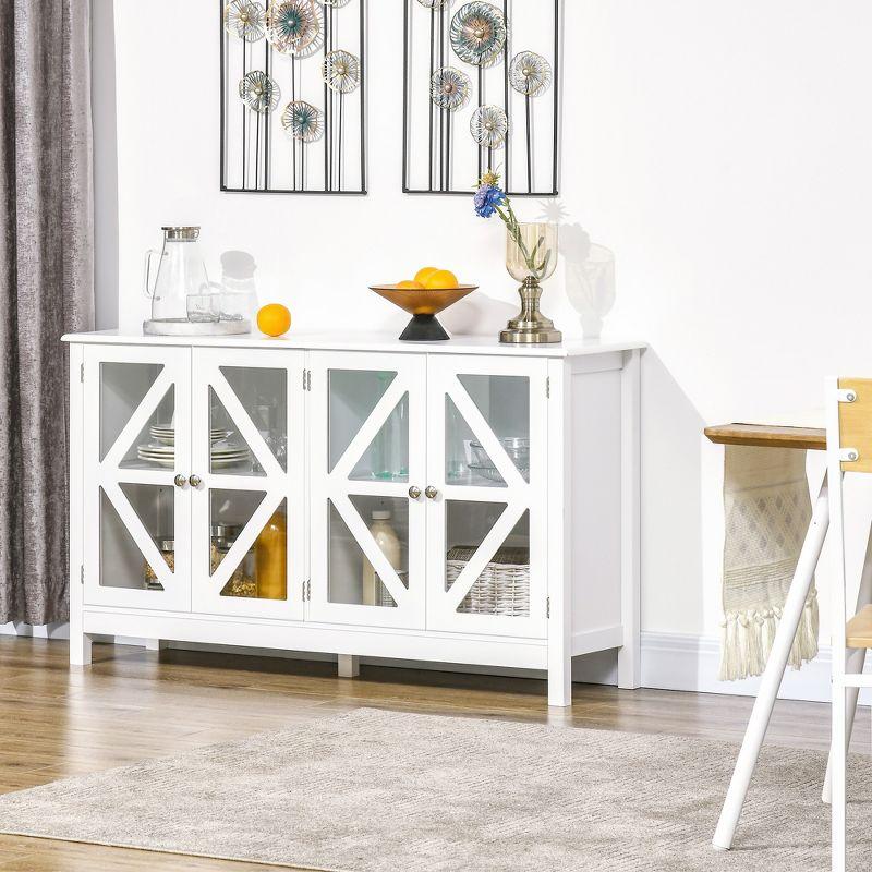 HOMCOM Kitchen Sideboard, Tempered Glass Door Buffet Cabinet with Adjustable Storage Shelf for Living Room, Kitchen, Study, White