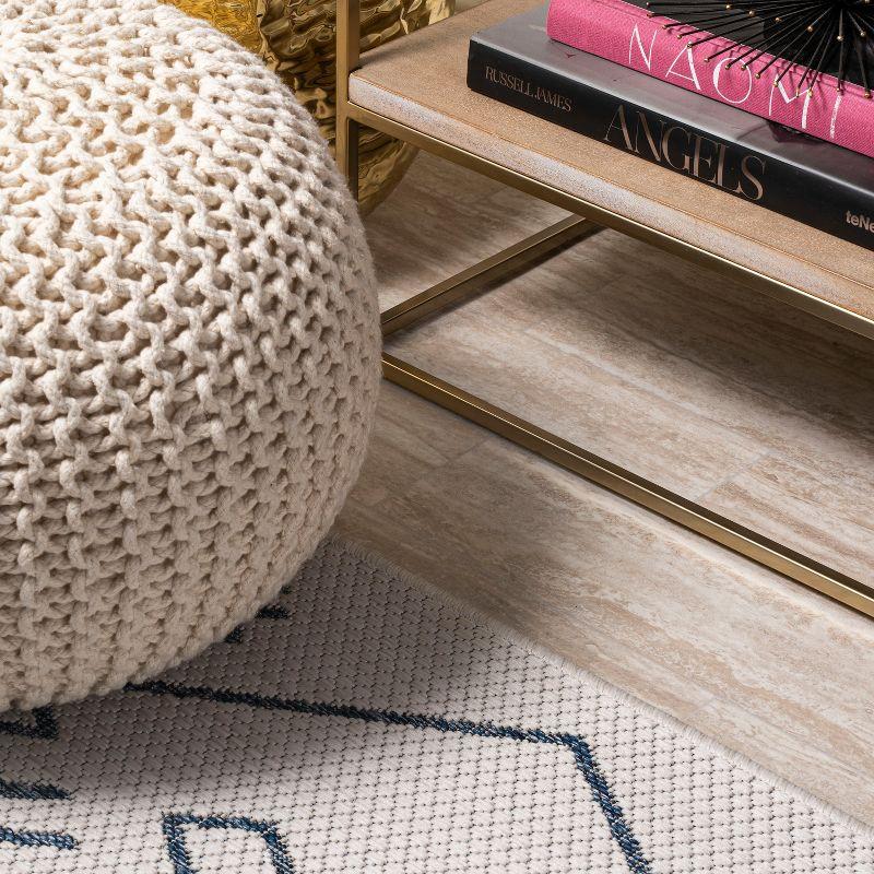2'x10' Boho Moroccan Indoor/Outdoor Runner Rug, Ivory/Navy - JONATHAN Y