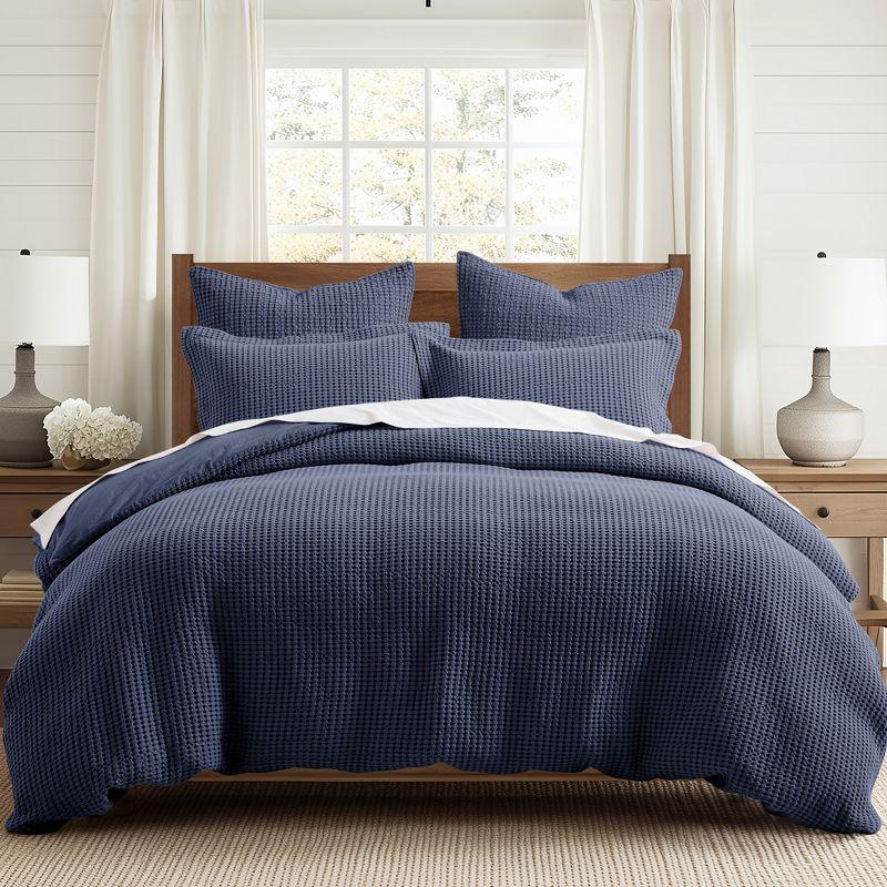 Mills Waffle Navy Twin Duvet Set - Levtex Home