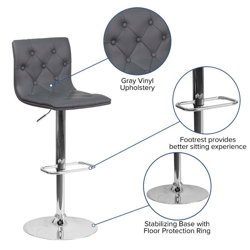 Flash Furniture Contemporary Button Tufted Gray Vinyl Adjustable Height Barstool with Chrome Base