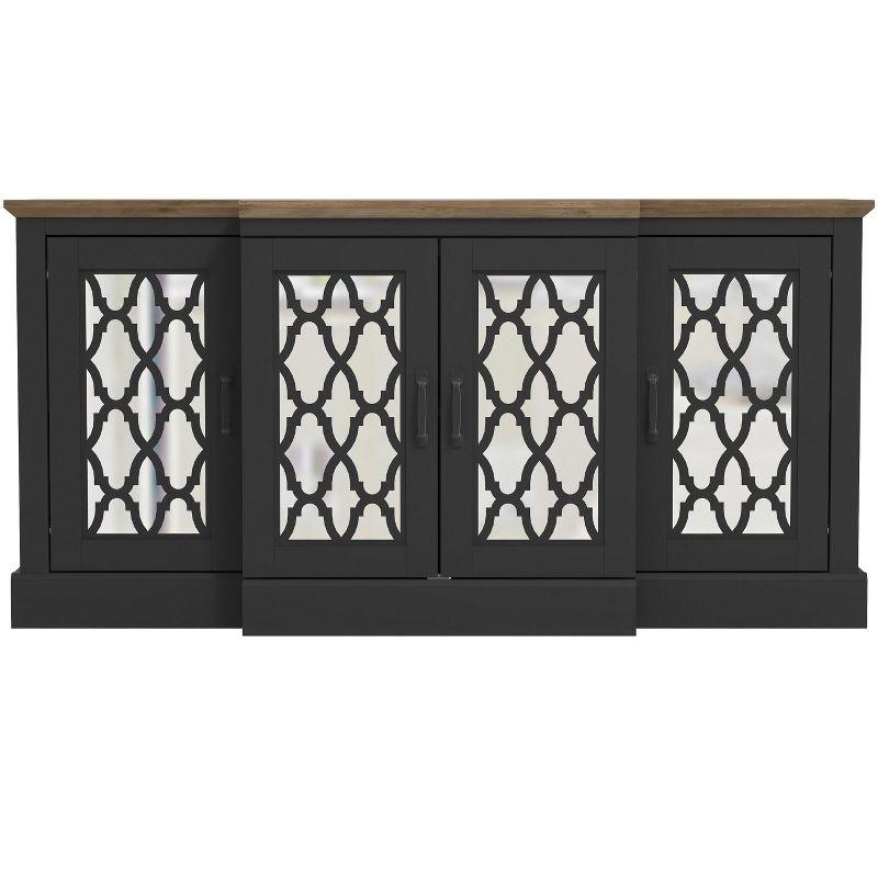 Galano Heron 59.1in. 4 Door Wide Accent Sideboard with Adjustable Shelves in Ivory, Black with Knotty Oak