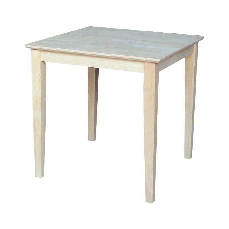International Concepts 30" Square Solid Wood Dining Table with Shaker Legs Unfinished: Parawood, Kitchen Table