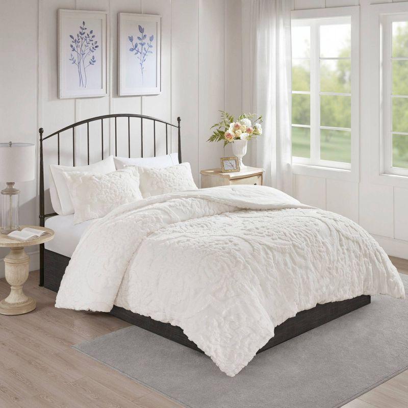 Madison Park Viola Tufted Cotton Chenille Damask 3 Piece Comforter Set