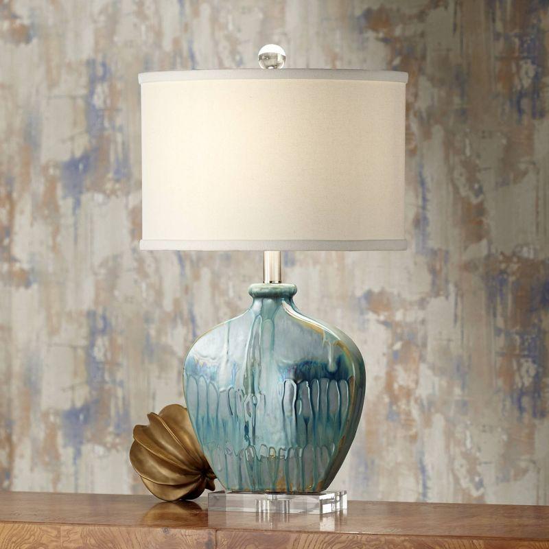 Mia 25" Blue Drip Ceramic Table Lamp with Off-White Shade