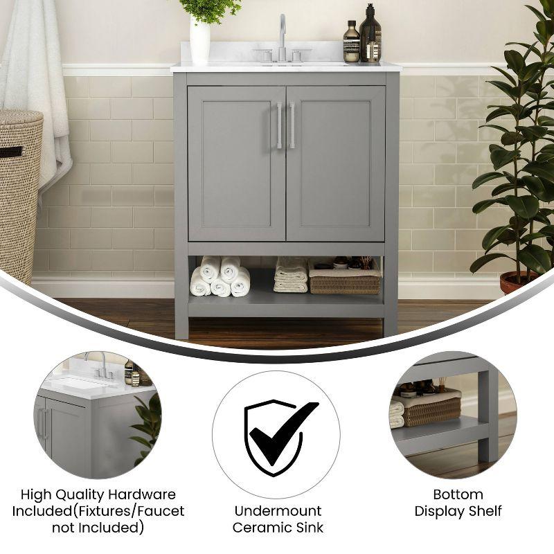 Taylor & Logan 30" Vivien Bathroom Vanity Gray: Carrara Marble Top, Ceramic Sink, Adjustable Shelf