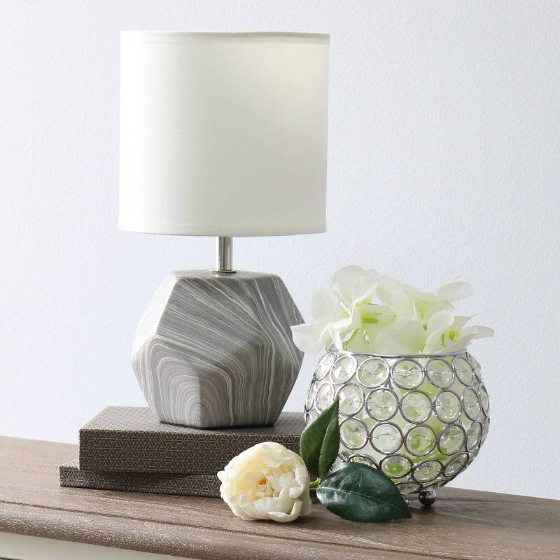 Simple Designs Round Prism Mini Table Lamp with Matching Fabric Shade Gray/White : Ceramic Base, ETL Listed, No Assembly Required