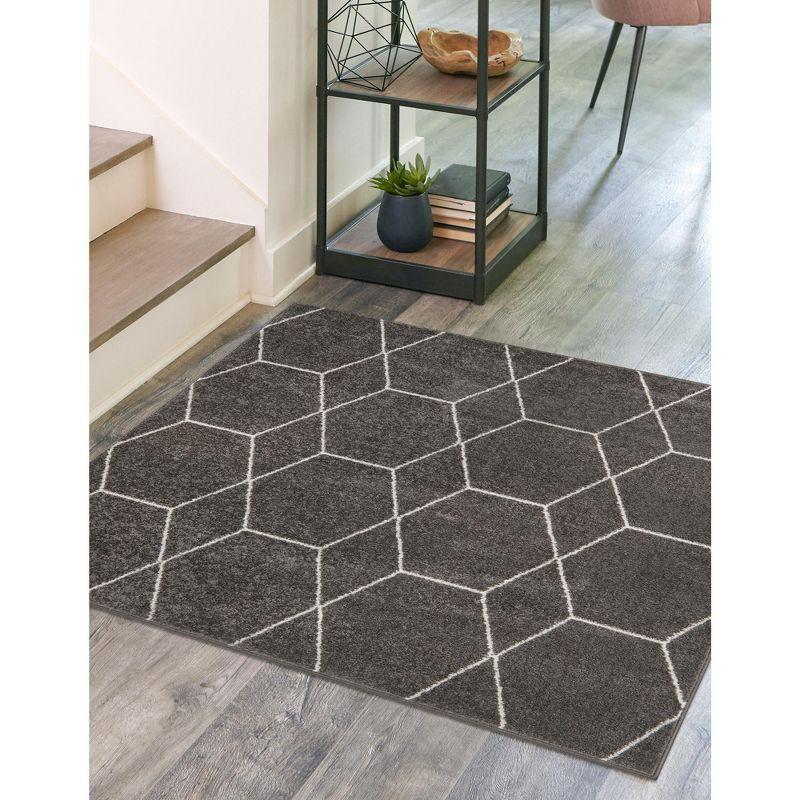 Dark Gray & Ivory Trellis 4' Square Synthetic Area Rug