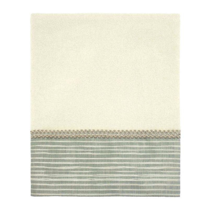 Ivory and Sage Cotton Bath Towel with Woven Border