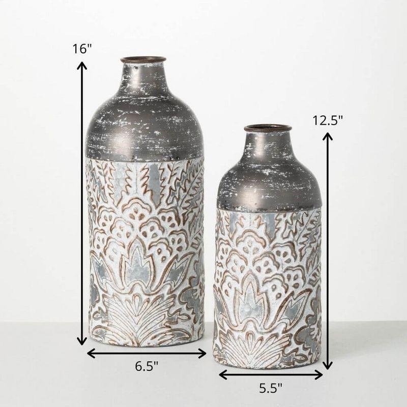 Sullivans Metal Baroque Printed Metal Vase Set of 2, 16"H & 12.5"H Gray
