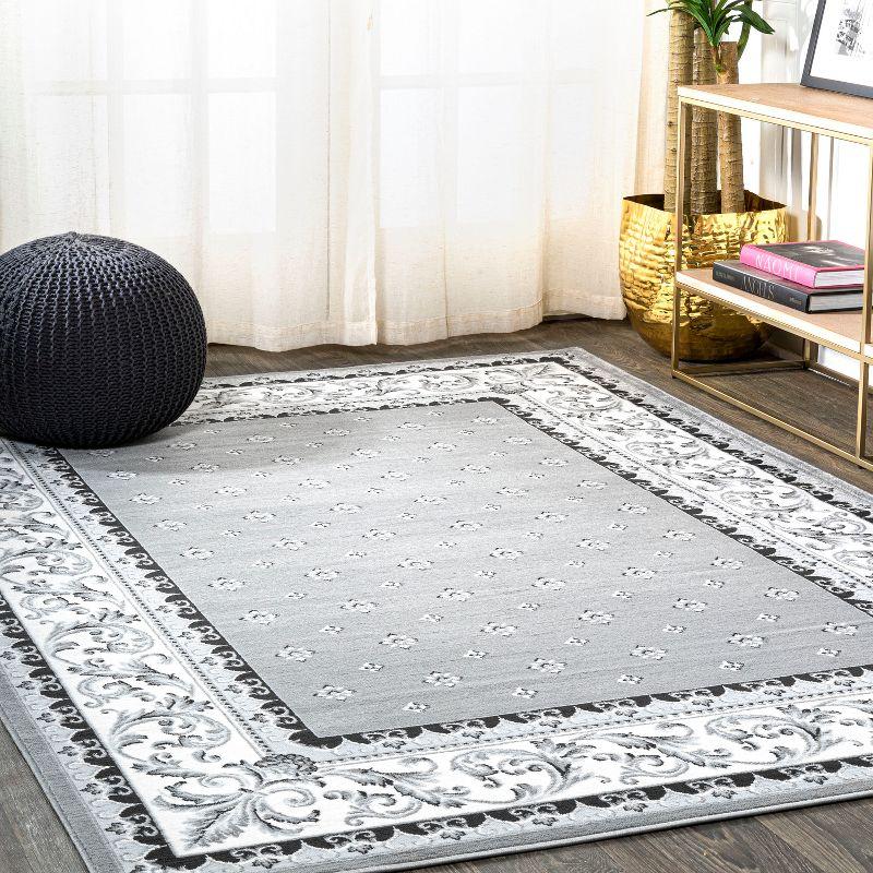 3'x 5' Acanthus French Border Area Rug, Gray/Cream - JONATHAN Y