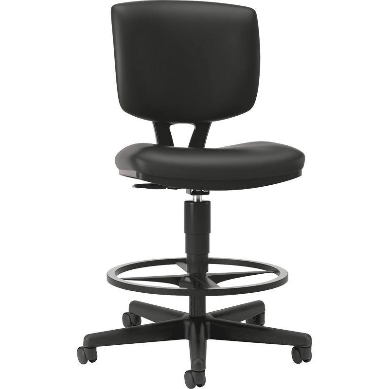 Black Leather Adjustable Task Stool with Casters