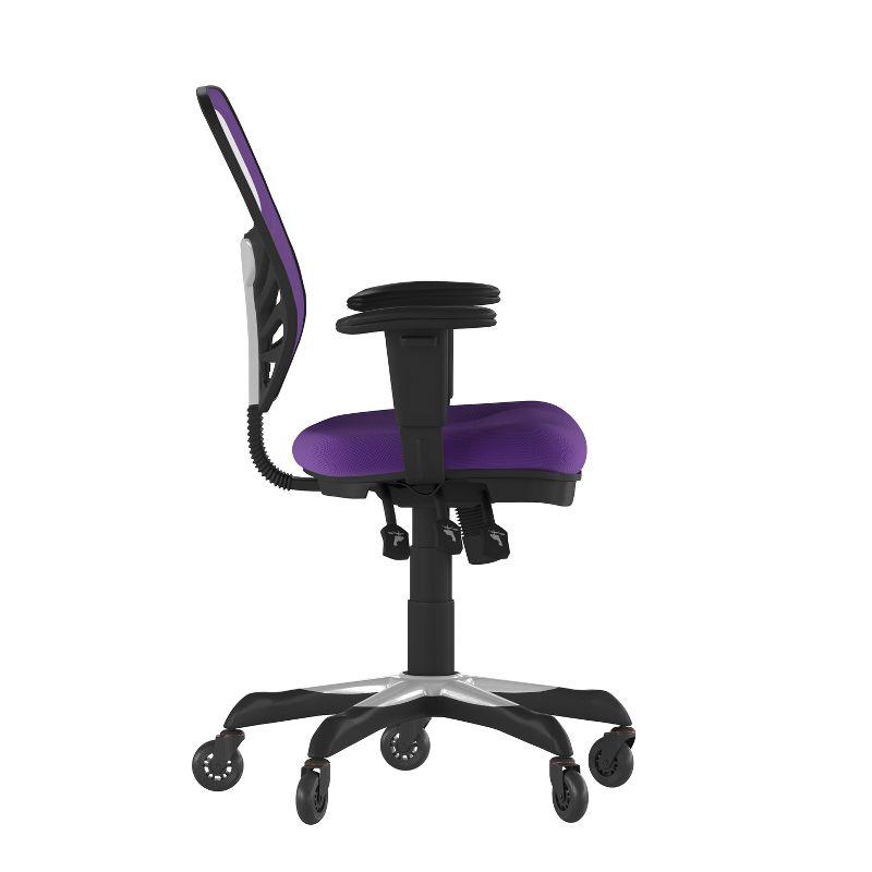 Flash Furniture Nicholas Mid-Back Purple Mesh Multifunction Executive Swivel Ergonomic Office Chair with Adjustable Arms and Transparent Roller Wheels