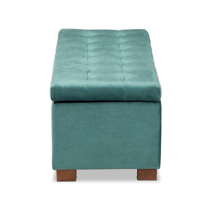 Teal Velvet Tufted Storage Ottoman Bench with Walnut Legs