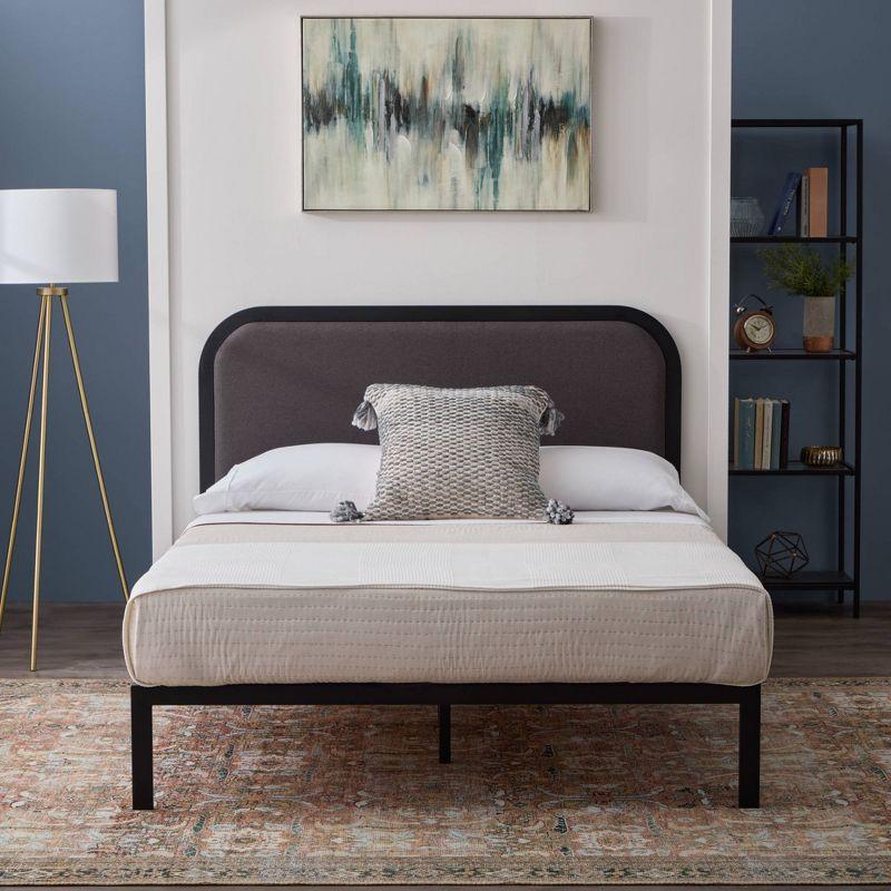 Brookside Metal Bed Frame with Rounded Upholstered Headboard