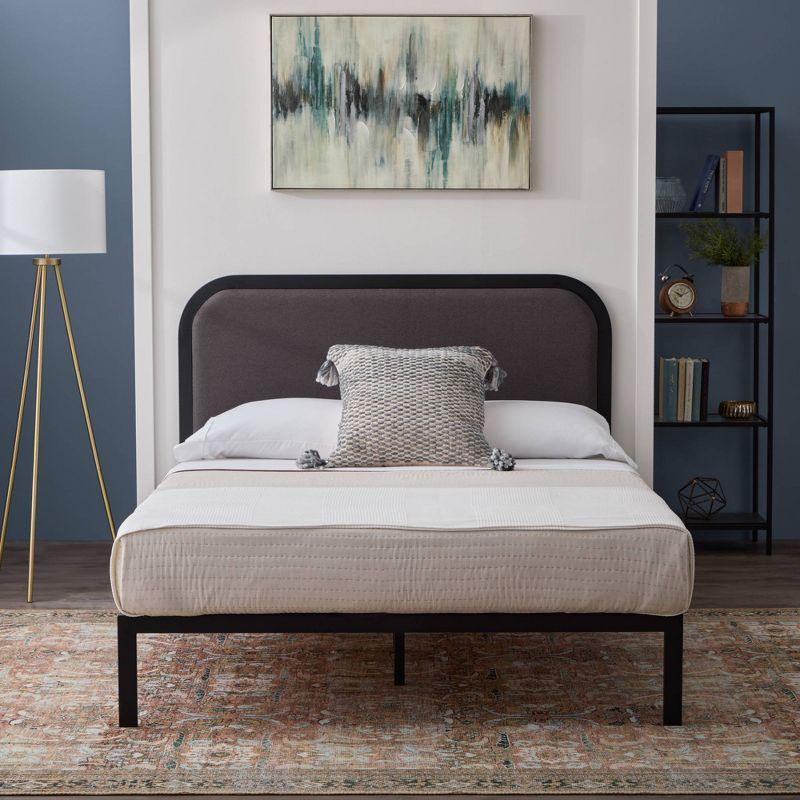 Metal Bed Frame with Rounded Upholstered Headboard