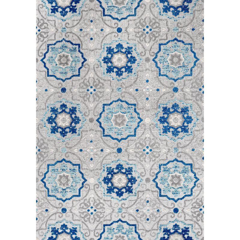 3'x5' Mediterranean Medallion Indoor/Outdoor Area Rug, Blue/Gray - JONATHAN Y