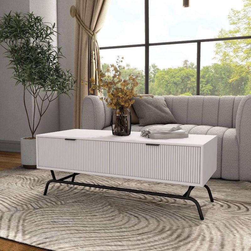 White and Black Rectangular Coffee Table with Storage