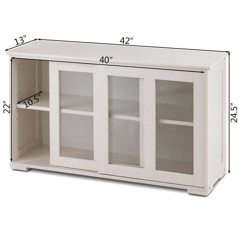 Off-White MDF Kitchen Storage Cabinet with Glass Sliding Doors