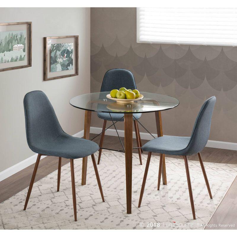 LumiSource Set of 2 Pebble Mid-Century Modern Dining Accent Chairs Walnut/Light Blue: Upholstered, Metal Legs, Floor Protectors