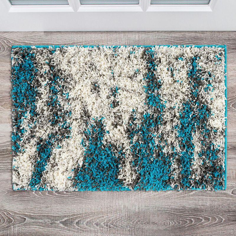 World Rug Gallery Modern Abstract Design Plush Shag Area Rug - Turquoise 2' x 3'