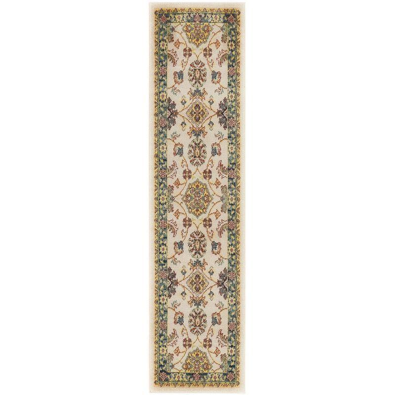 Nourison Essentials Floral Persian Indoor Outdoor Rug Ivory Gold 2'2" x 7'6"