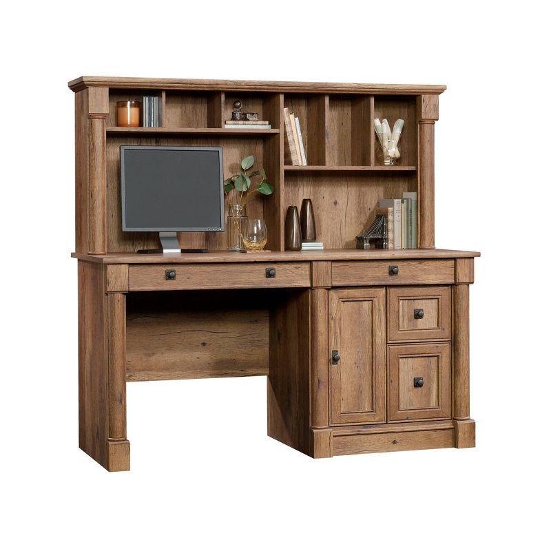 Vintage Oak Wood Computer Desk with Hutch and Drawers