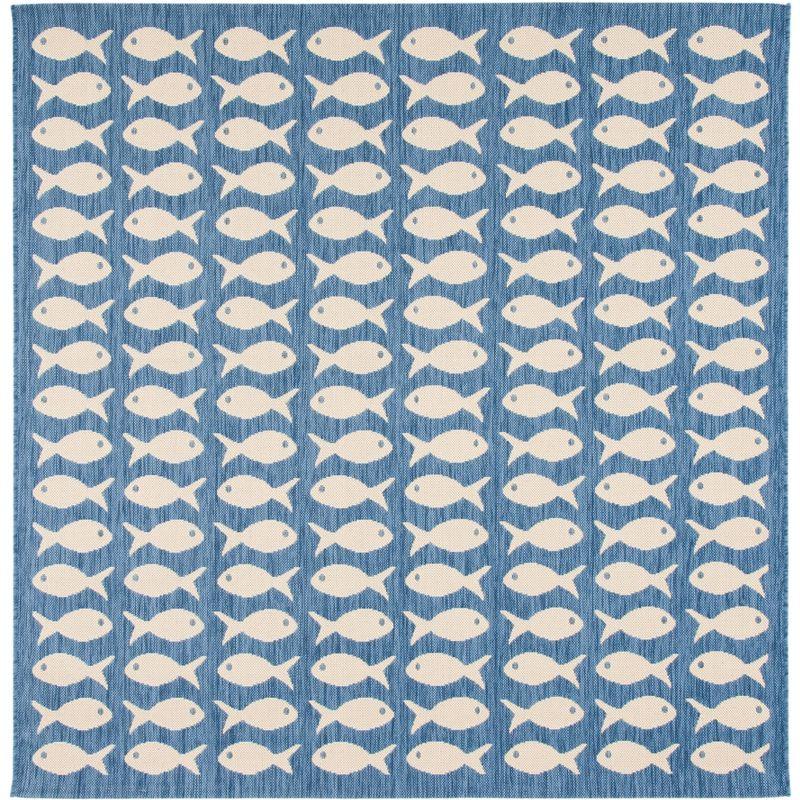 Courtyard CY6013 Power Loomed Indoor and Outdoor Area Rug - Blue/Beige - 4'x4' - Safavieh