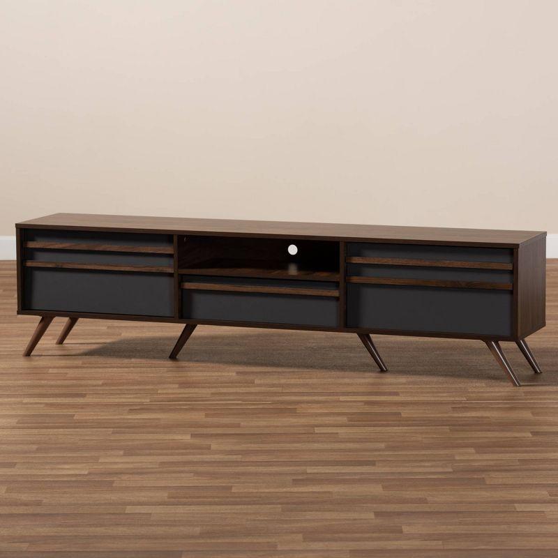 Naoki Wood TV Stand for TVs up to 75" Gray/Walnut - Baxton Studio: Modern Media Console with Storage & Cord Management