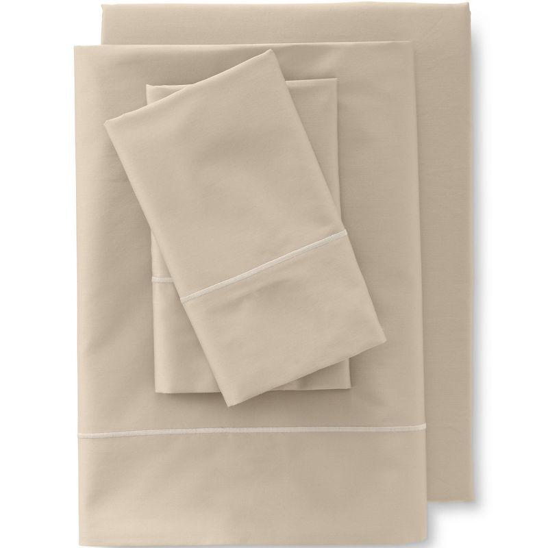 Lands' End 400 Thread Count Premium Supima Cotton No Iron Sateen Fitted Bed Sheet - Queen - Light Tan