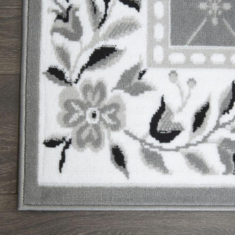 Elegant Gray Diamond-Floral 44" Synthetic Area Rug